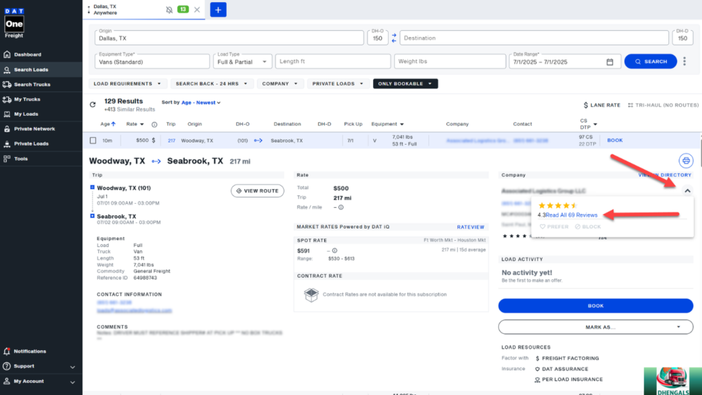 DAT Truck load board